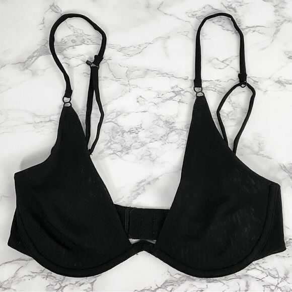 Free People Black In The Mood Underwire Mesh Bra 32D NWT - Picture 2 of 7